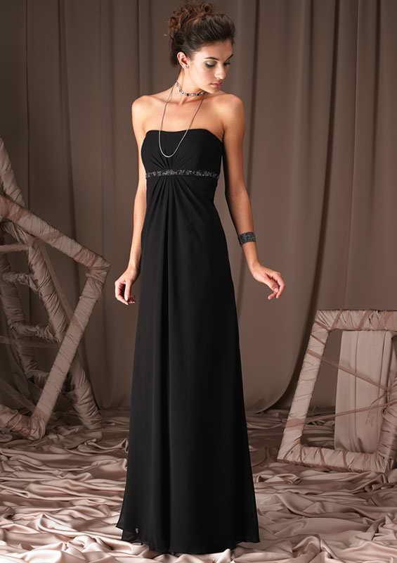 classic black dress on Classic Black Strapless Column Chiffon Satin Bridesmaid Dress   Prlog