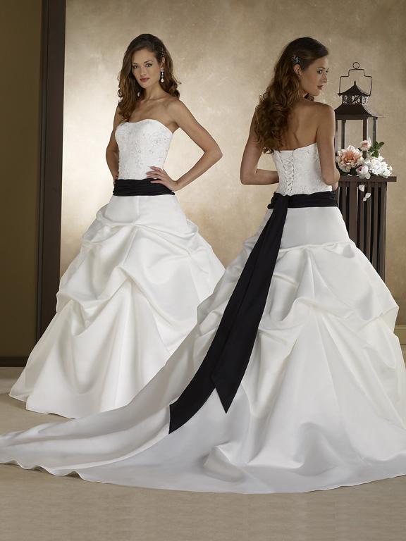 black and white strapless wedding dress