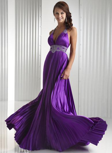 Purple V-neck Halter Pleated Beaded Prom Gown Evening Dress | PRLog
