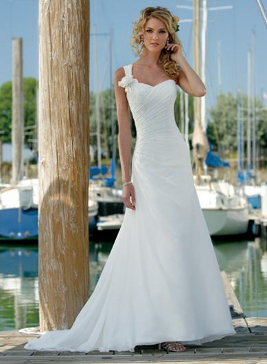 Simple One Shoulder Floral Chiffon Beach Destination Wedding Dress ...