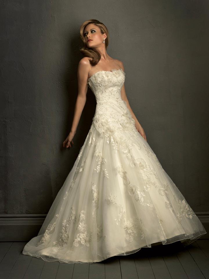 Ivory Strapless Lace Empire Waist Formal Wedding Dress Zoombridal