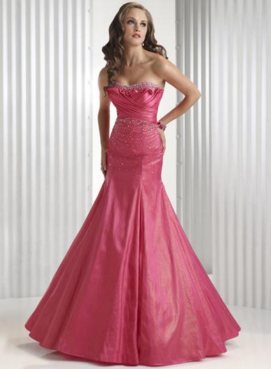 Hot pink Ruffled Beads Full length Taffeta Prom Gown Evening Dress ...