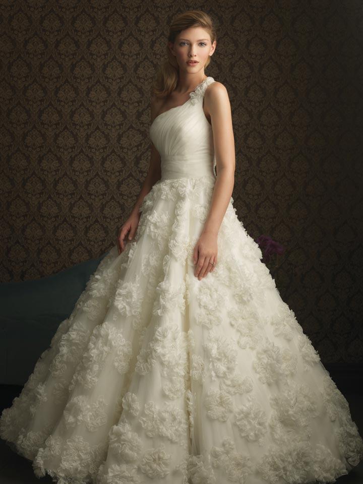 Ivory Romantic Floral Lace Ball Gown Unique Formal Wedding Dress