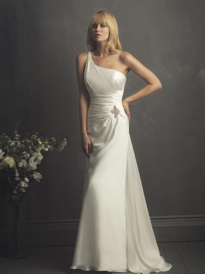 Ivory One Shoulder Beaded Column/Sheath Simple Unique 2011 Wedding ...