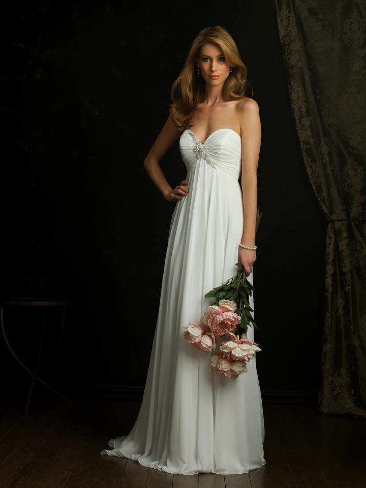 ivory strapless baby-doll chiffon column/sheath designer 2011 wedding dress