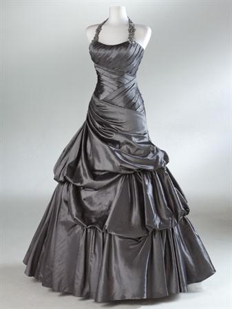 Full Length Taffeta beaded Charcoal  Prom Dresses  