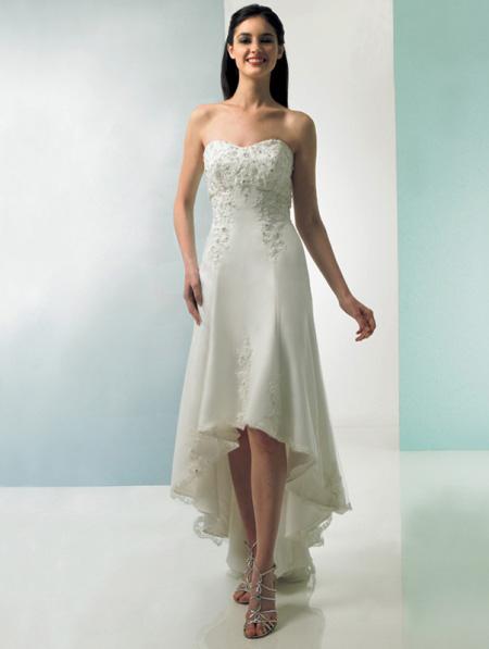 Ivory High Low Hem  Wedding  Dress  teal length Lace Applique 