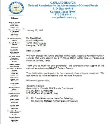 appreciation letter to junior absolute hyundai supports naacp garland branch martin appreciation letter to junior absolute hyundai supports naacp garland branch martin