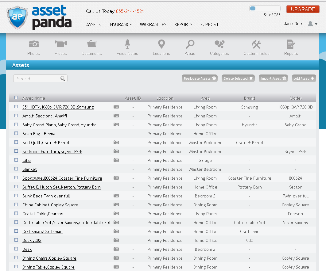 Asset Panda tracking dashboard