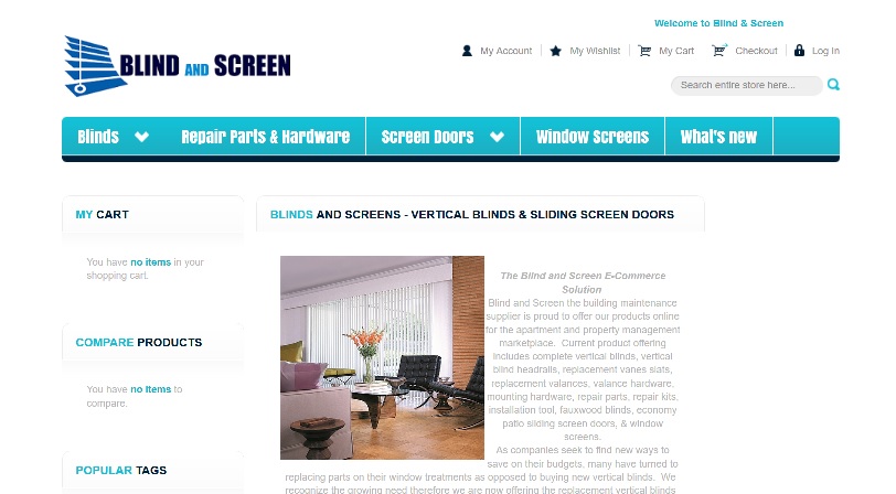 blindandscreen.com website snapshot