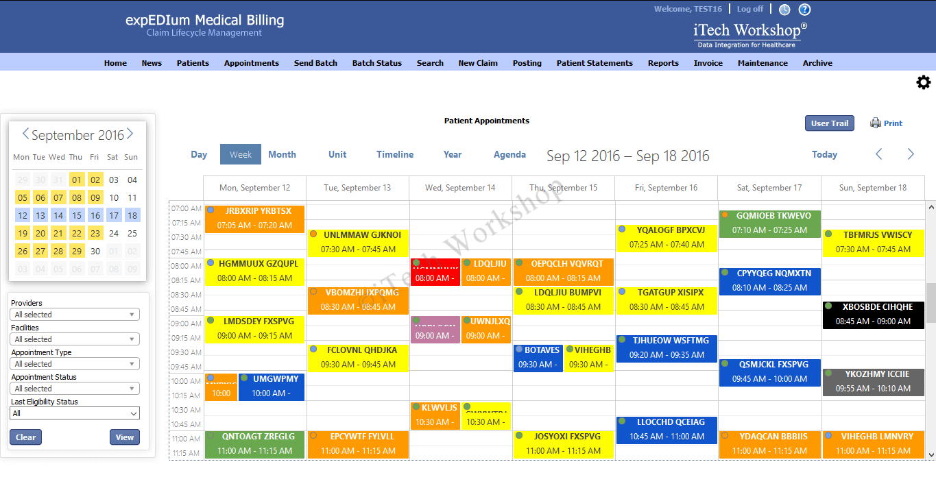 expEDIum Medical Billing Appointment Scheduler Screen