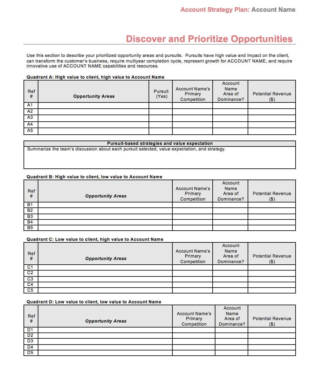 Strategic Account Plan Excel / Tactical Plan Template Excel Page 1 Line