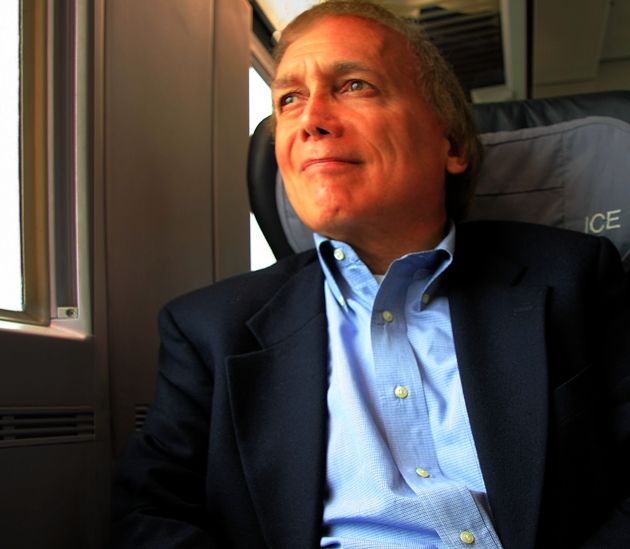 Steve Ember on ICE train in Europe