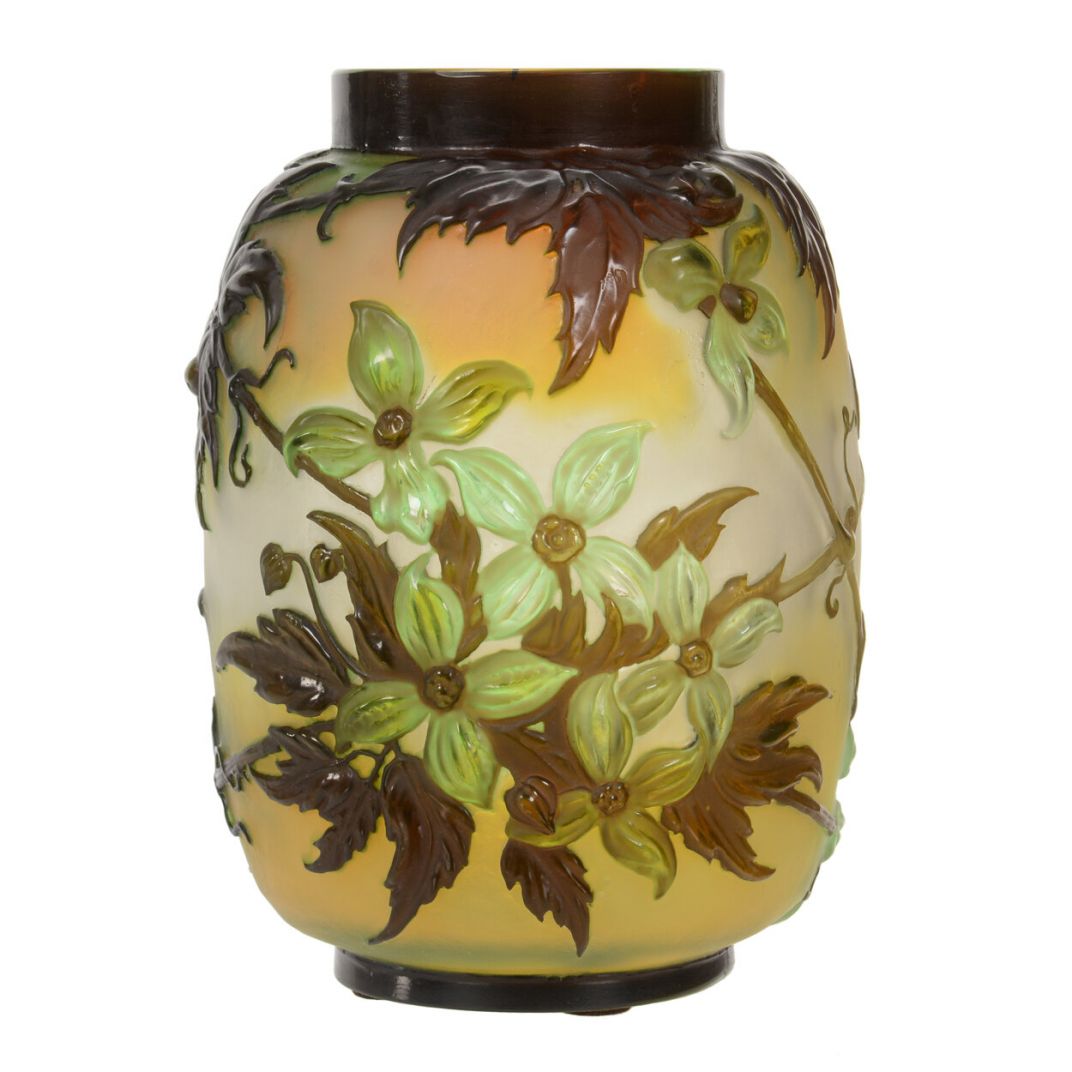 Signed Galle French cameo art glass vase, 9.75 in.