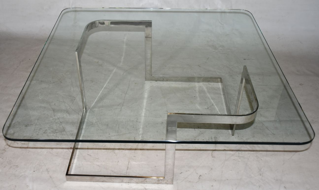 Vladimir Kagan chrome and steel coffee table.
