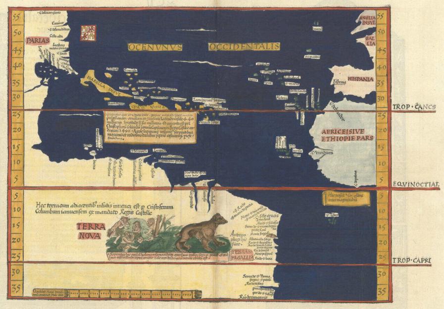 1525 map of the Atlantic coastline of the Americas